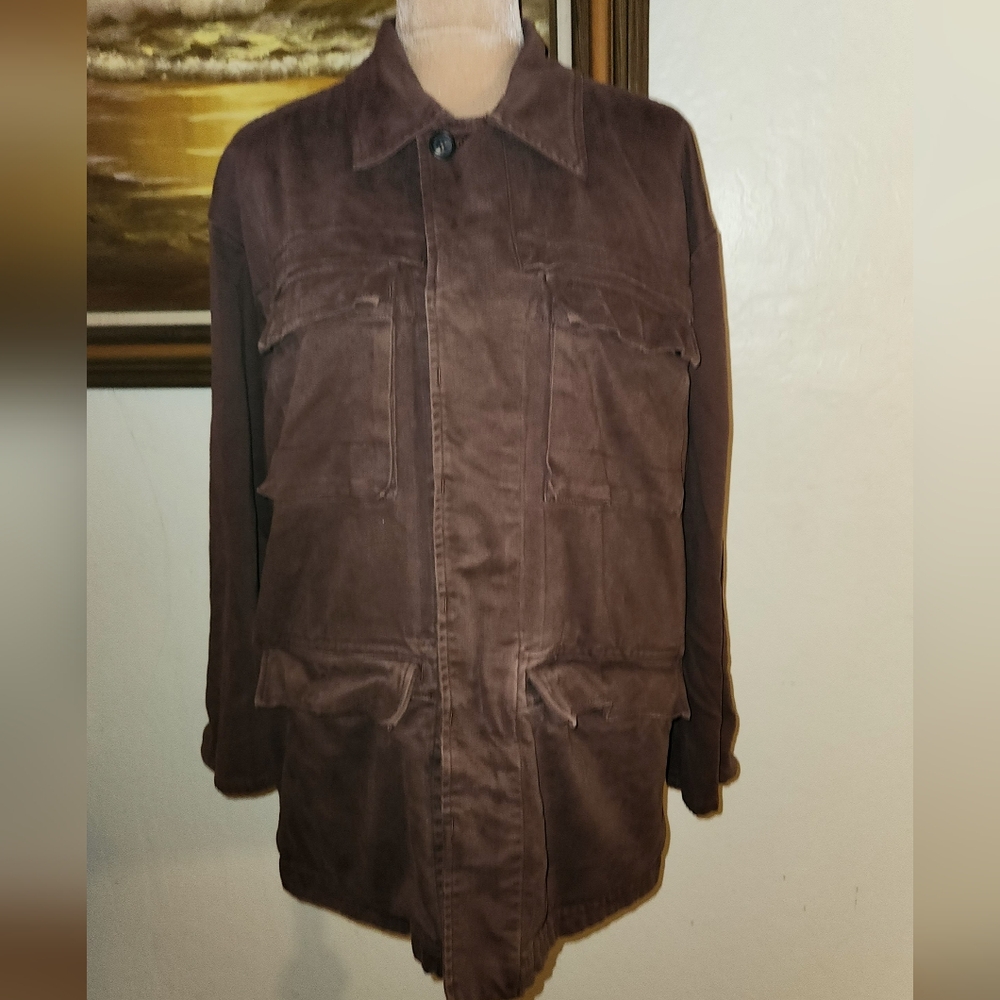Vintage 1990s Guess Cotton Walnut Brown Utility Jacket Coat